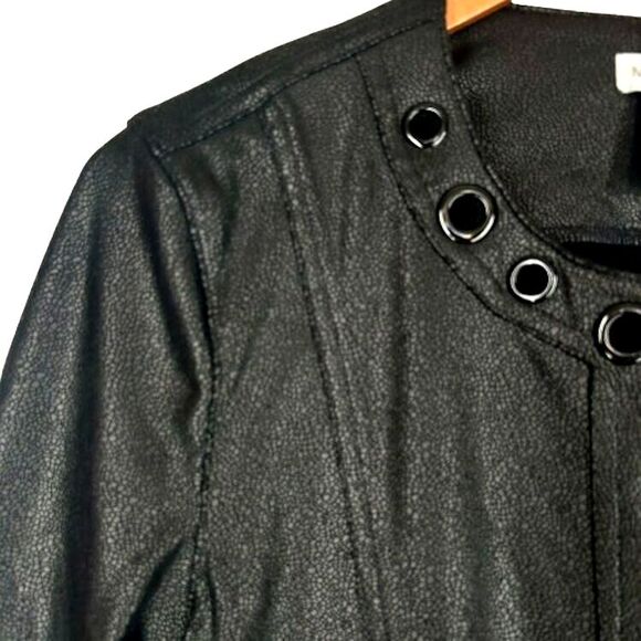 Edgy Faux Leather Jacket S Black Snakeskin Texture Microfiber Big Grommets Long - Picture 1 of 6